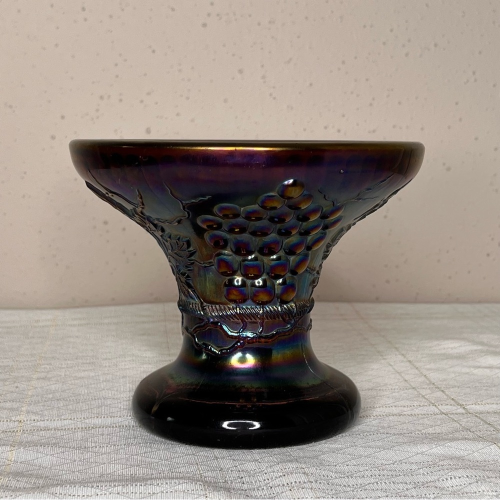 Northwood Grape and Cable Amethyst Carnival Iridescent Glass Punch Base Vintage